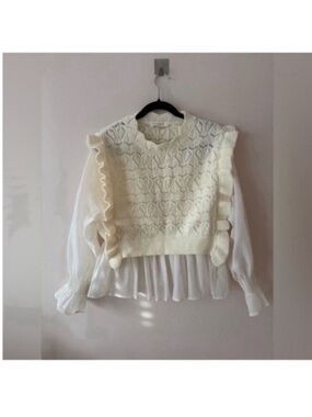 CocoBleu Cream Sweater with Sheer Sleeves Medium